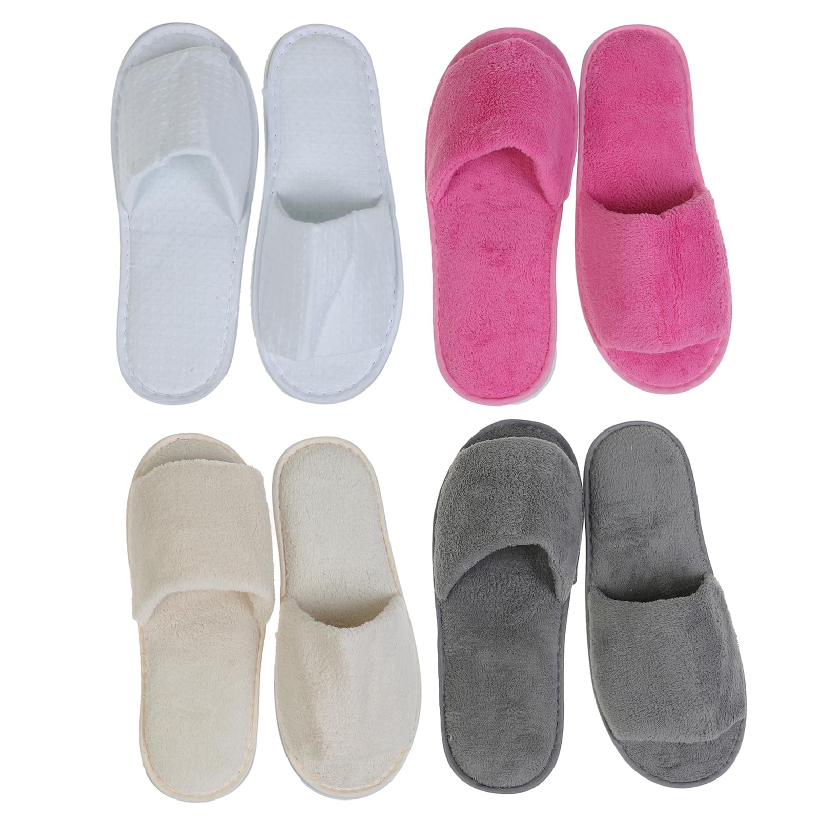 JK Home 4 pairs Coral Fleece Open Toe Spa Slippers, Disposable Deluxe Hotel Slippers, Flat House Shoes Washable Foldable Portable Indoor Slippers for Spa Party Guest Travel, Can Reusable Non Slip