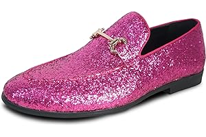 bravo! Men Dress Shoe Prom Slip-on Loafer Lace-up Oxford Cap Toe Metallic Glitter for Wedding Prom Black Blue Green Gold Pink Pewter Purple Silver Red