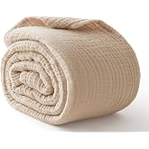 100% Cotton Muslin Blanket for Adults, 6-Layer Large Throw, Beige Linen | Breathable &amp; Lightweight, Soft &amp; Cooling Blankets 50x70, Quilt Bedspread, Gauze bedding for Couch Bed, All Season Comfort.