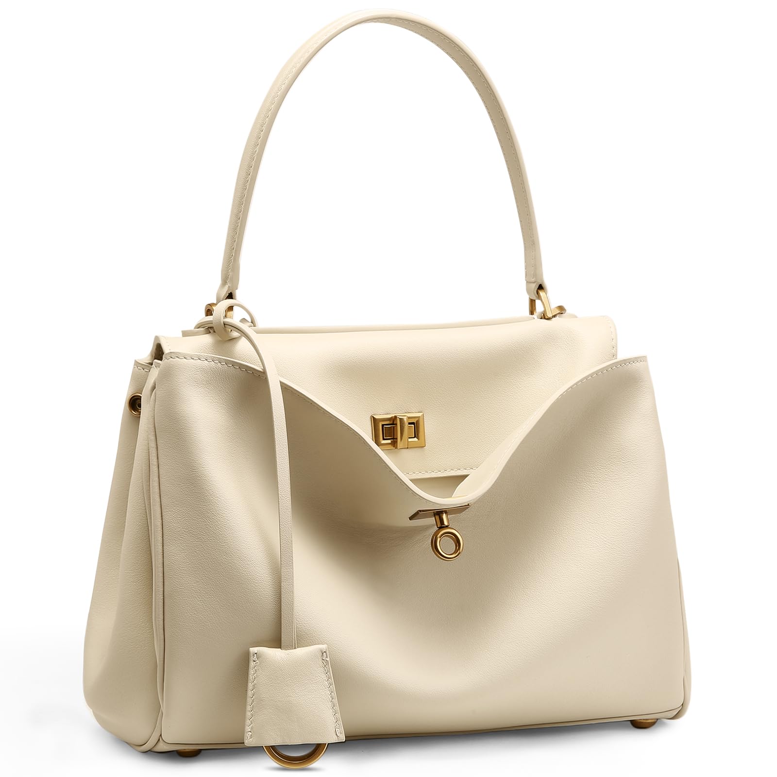 Photo 1 of Genuine Leather Tote Bag for Women: Soft Leather Shoulder Handbags with Shoulder Strap - Ladies Satchel Crossbody Purse for Travel Work (Medium-Off-white)