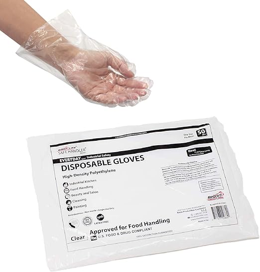 SAFE HANDLER Disposable Food Handling Long Cuff Poly Gloves