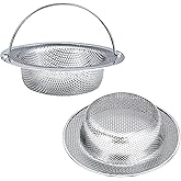 Kitchen Sink Strainer, 2-Pack Sink Strainer Basket with Handle, 4.5" Diameter, Stainless Steel, Rust Free and Dishwasher Safe