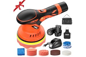 olmlmo Cordless Car Buffer Polisher - with 2pcs 12V Lithium Rechargeable Battery Cordless Polisher with 6 Variable Speed, 2500-5000RPM Cordless Buffer Polisher for Car Detailing, Waxing, Boat Sand