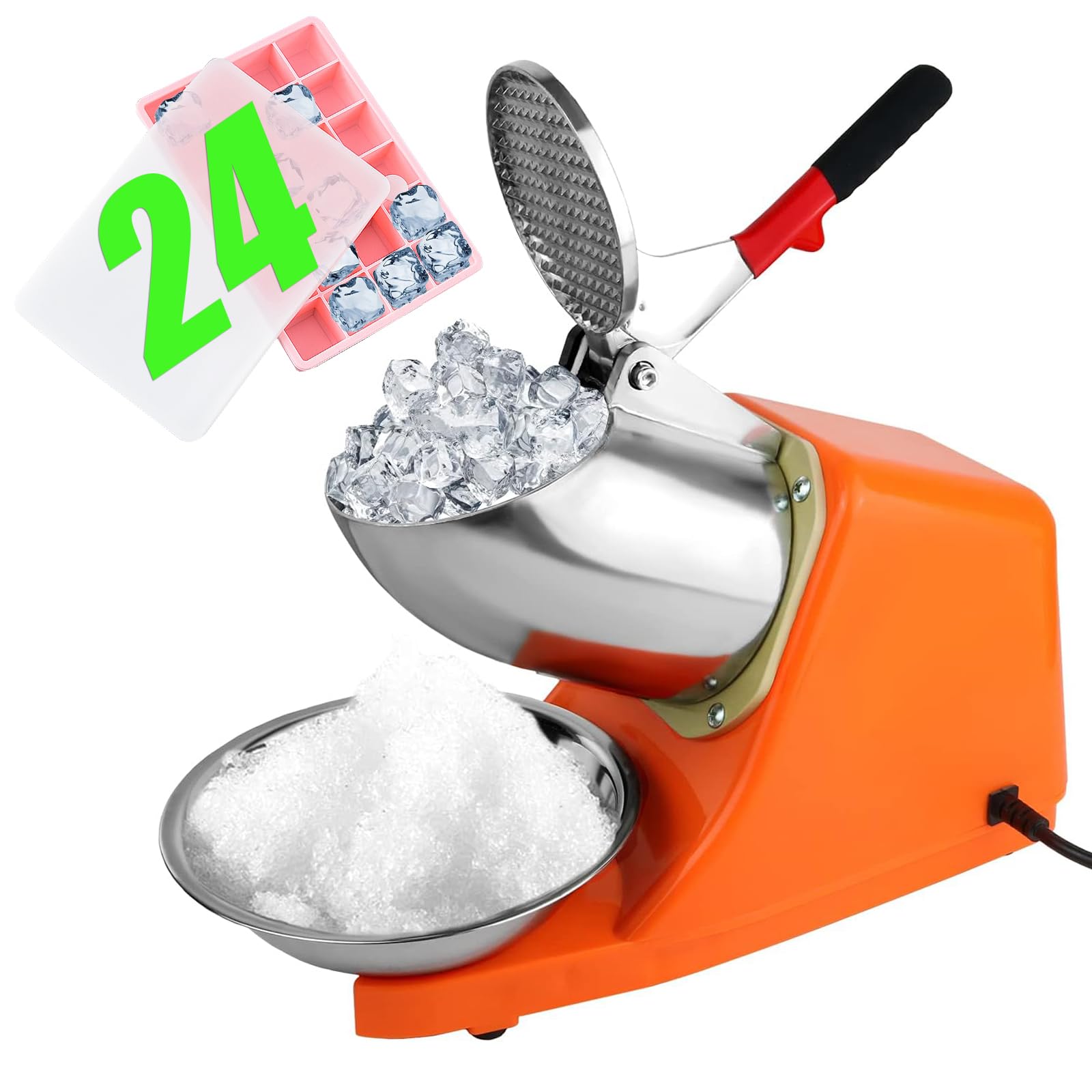 Elektrischer Ice Crusher, 300W Eiszerkleinerer 80kg/h,Doppelmesser Eiscrusher, Doppelmesser Eiscrusher,Smoothie Maschine für Restaurants, Bars, Partys (Orange)