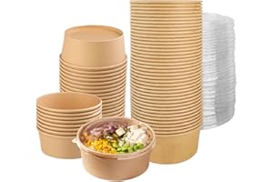 30 Pack Kraft Paper Bowls with Lid,25oz Anti-Spill Oil Resist Bowls Microwave Freeze,Round Kraft Paper Salad Bowls,Suitable f