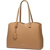 LOVEVOOK Laptop Tote Bag for Women 17.3 Inch, Teacher Work Tote Bags Laptop Bag, Leather Computer Bag Large Purses Handbag Professional Briefcase, Camel