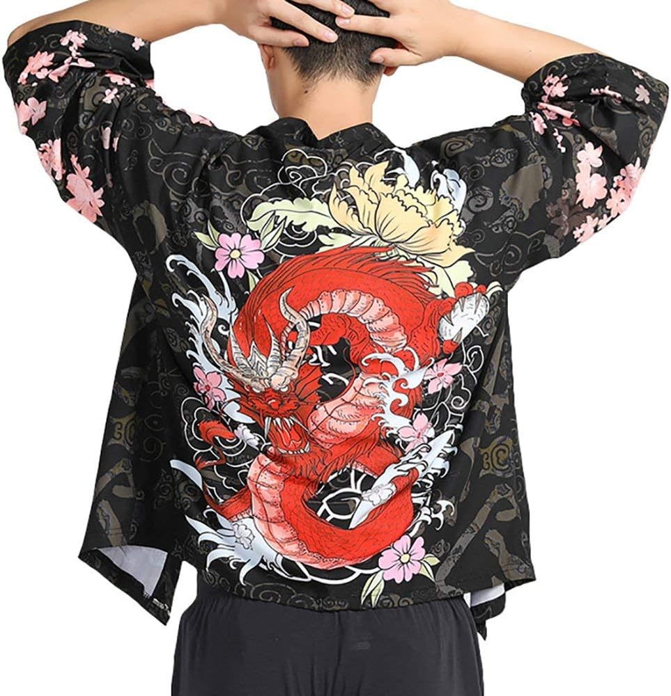 Siehin Men Japanese Yukata Coat Kimono Outwear Vintage Casual Top