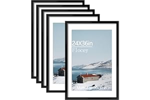 Flocey 24x36 Picture Frame Set of 5, Black Poster Frame, Display Pictures 20 x 30 with Mat or 24 x 36 Without Mat for Horizontal or Vertical Wall Mounting, Wall Gallery Frame for Artwork