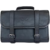 Vetelli Leather Toiletry Bag for Men - Water Resistant, 2 Zippered Internal Pockets, 2 Snap-Fastened Internal Pockets, and Hanging Hook. (Black)