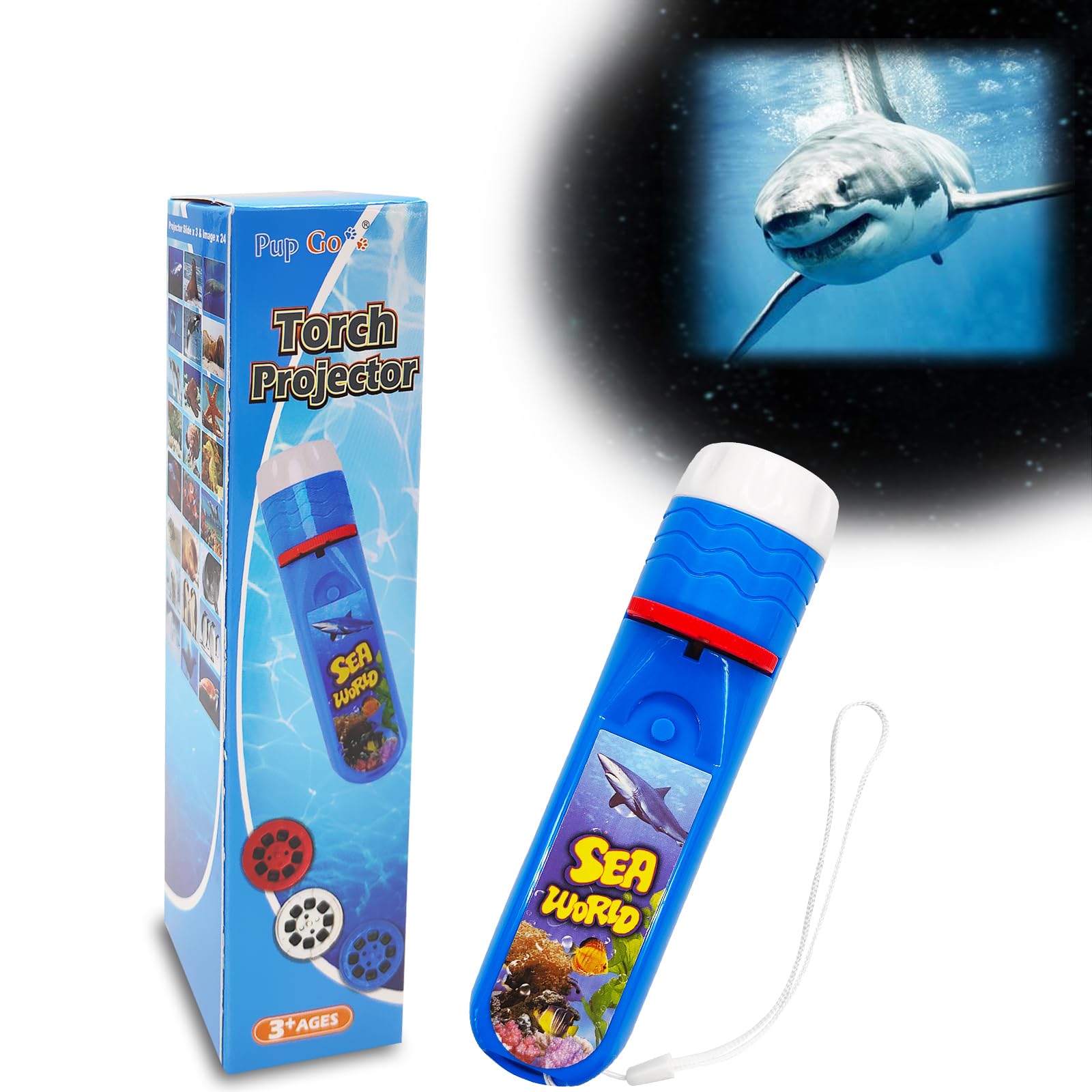 Pup Go Sea Life Animals Torch Projector for Kids Ages 3 4 5 6 7 8 Years Old, with 3 Discs 24 Images, Shark Toy for Boys, Sea Creatures Toys for Children, Shark Gifts Games for Kids (Seaworld)