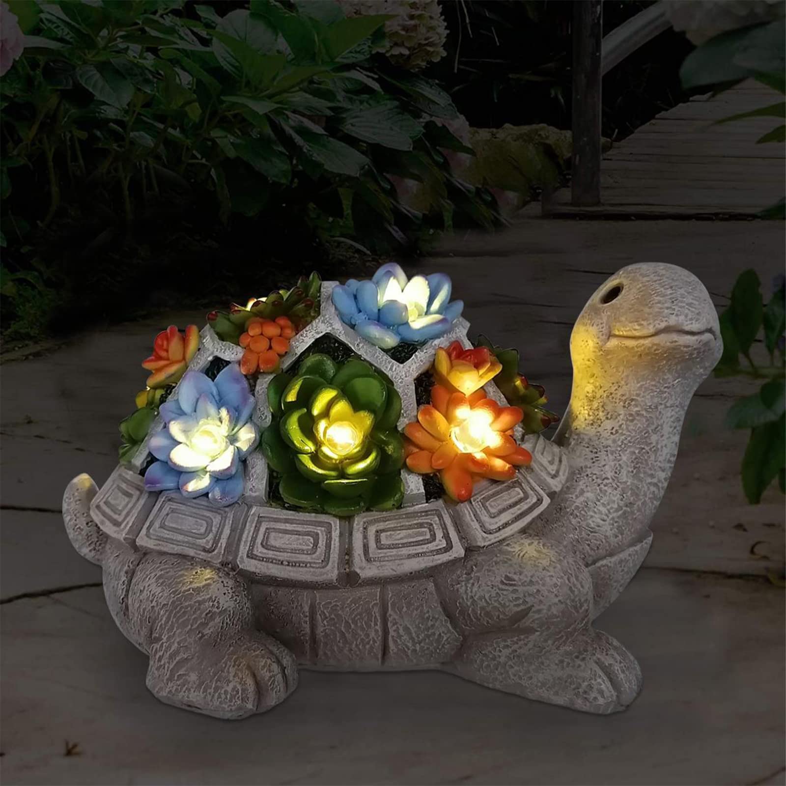 Goodeco Solar-Powered Turtle Garden Ornaments with LED Lights & Succulent Accents - Outdoor Decor for Patio, Balcony, Yard - Birthday Gifts for Women, Mum, Unique Tortoise Statue Housewarming Ideas