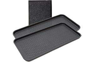 Yolju 2 Pack Multi-Purpose 30x15 Tray with a Bonus Doormat for Boots, Shoes, Plants, Pet Food, Pet Cage, Litter Box. Decorative Large Boot Tray with Lip/Sides for Indoor/Outdoor Entryway