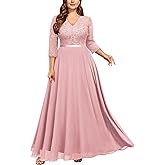 Miusol Women's Formal Floral Lace V Neck Plus Size Bridesmaid Party Maxi Dress