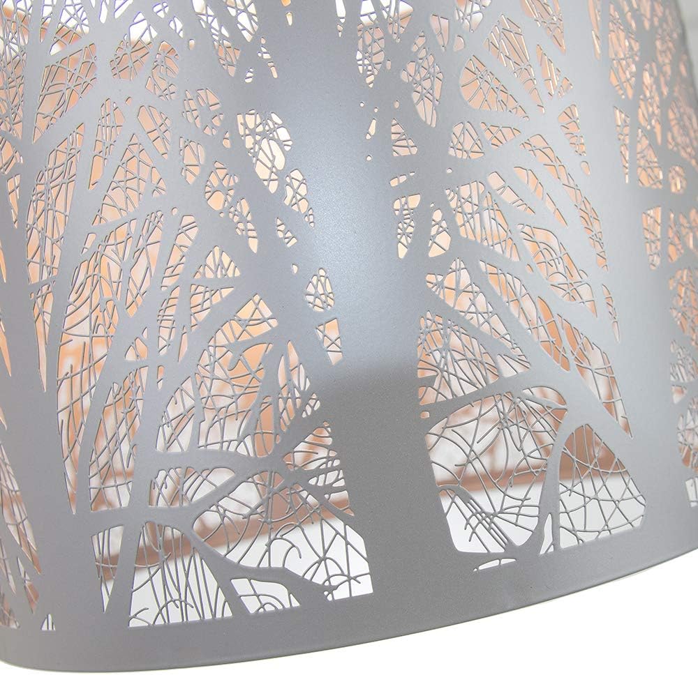 Unique and Beautiful Soft Grey Metal Forest Design Ceiling Pendant Shade When Lit The Light Escapes Through The Gaps and Casts The Forest Against The Walls and Ceiling by Happy Homewares - Image 4