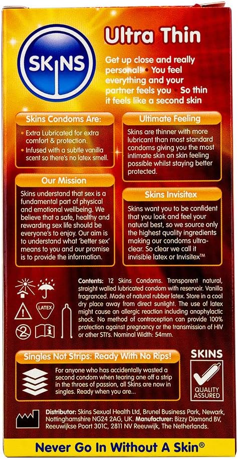 Skins AMSKUT12 Ultra Thin Premium Condoms Multipack, No Latex Smell and Extra Lubrication, Pack of 12, 12 count (Pack of 1) - Image 5