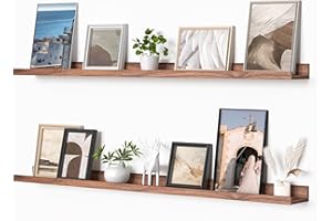 Heimlove Picture Ledge Shelf, Floating Shelves Set of 2, 48 Inches Picture Shelf for Wall with Ledge, Kids Bookshelf Wall Mounted for Living Room Bedroom Decor Books Photo Frames, Walnut
