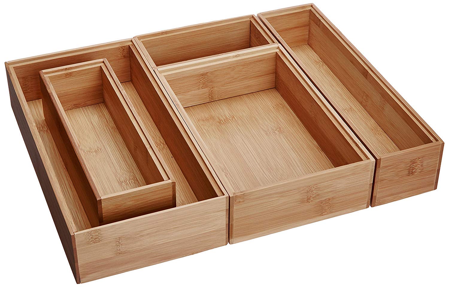 Photo 1 of Lipper International 88005 Bamboo Wood Drawer Organizer Boxes, Assorted Sizes, 5-Piece Set