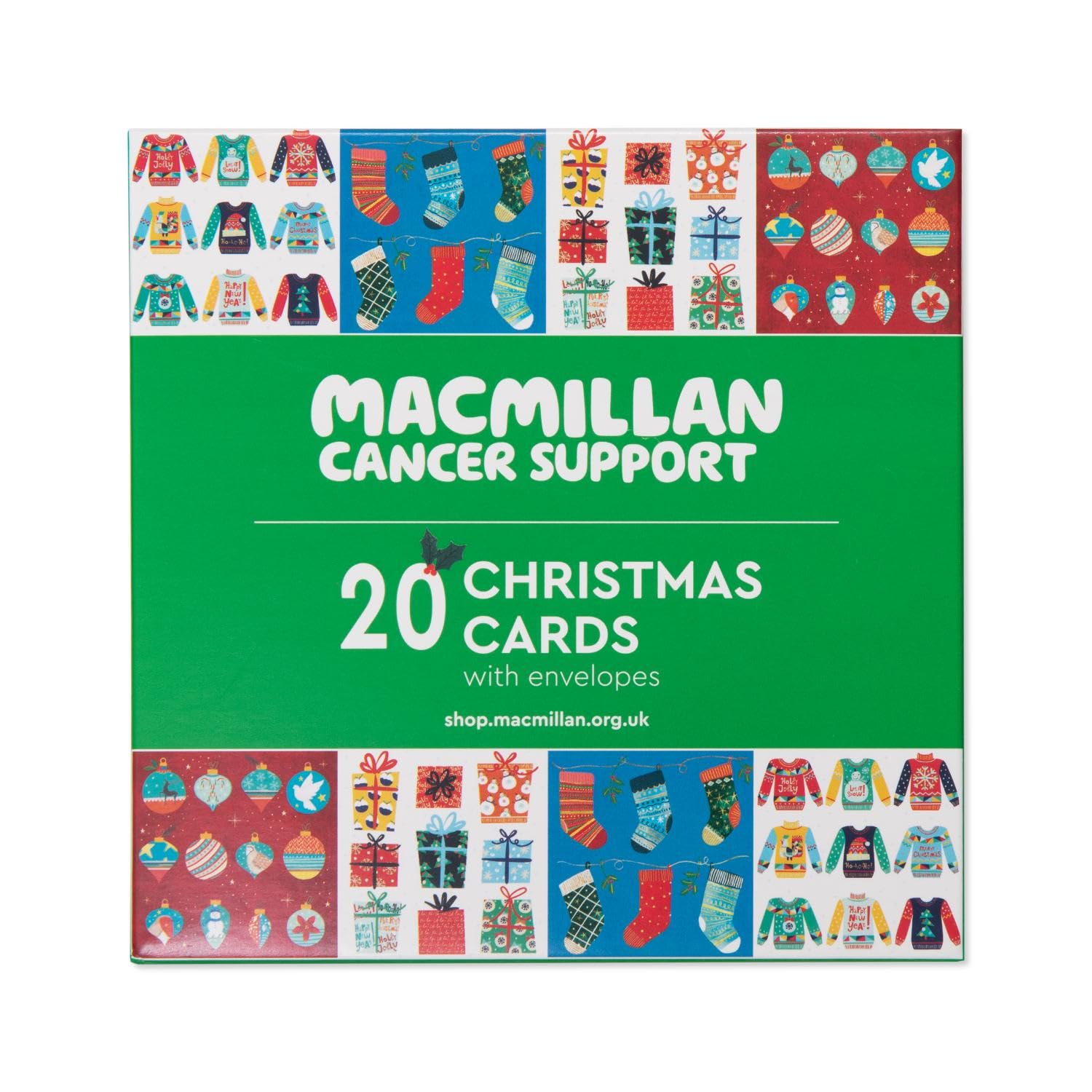 Macmillan Festive Fun Charity Christmas Cards – Pack of 20 Luxury and Eco-Friendly Christmas Cards. Boxed Multipack of 4 Seasonal Christmas Designs. 127x127mm Card Size.