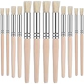 12 Pcs Wooden Stencil Brushes, Natural Bristle Template Paint Brushes,Wood Wall Painting Bristle Template Set,Paint Brush for Stencil Painting, Paintings on Wood Wall, Acrylic, Oil, Watercolor