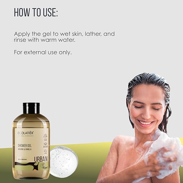 ECOLATIÈR VANILLA BODY WASH WITH ORGANIC ARGAN OIL – MOISTURIZING NATURAL BODY WASH FOR WOMEN & MEN, 97.5% NATURAL INGREDIENTS, VEGAN, HYDRATING & ANTIOXIDANT CARE FOR SOFT, SMOOTH SKIN, 20.3 FL OZ