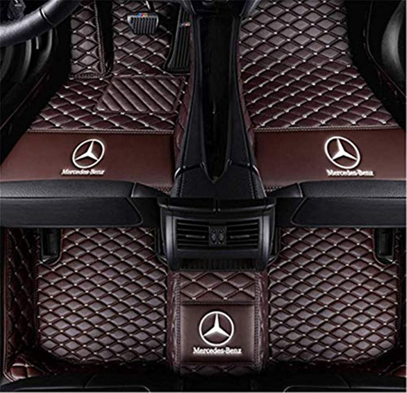 Fmingquhap Customized car Floor mats are Suitable for Benz A C GT CLA GLE GLC ML GT Class AMG All-Weather Protection and with Logo. (Coffee, Benz GLE Class AMG 2015-2019)