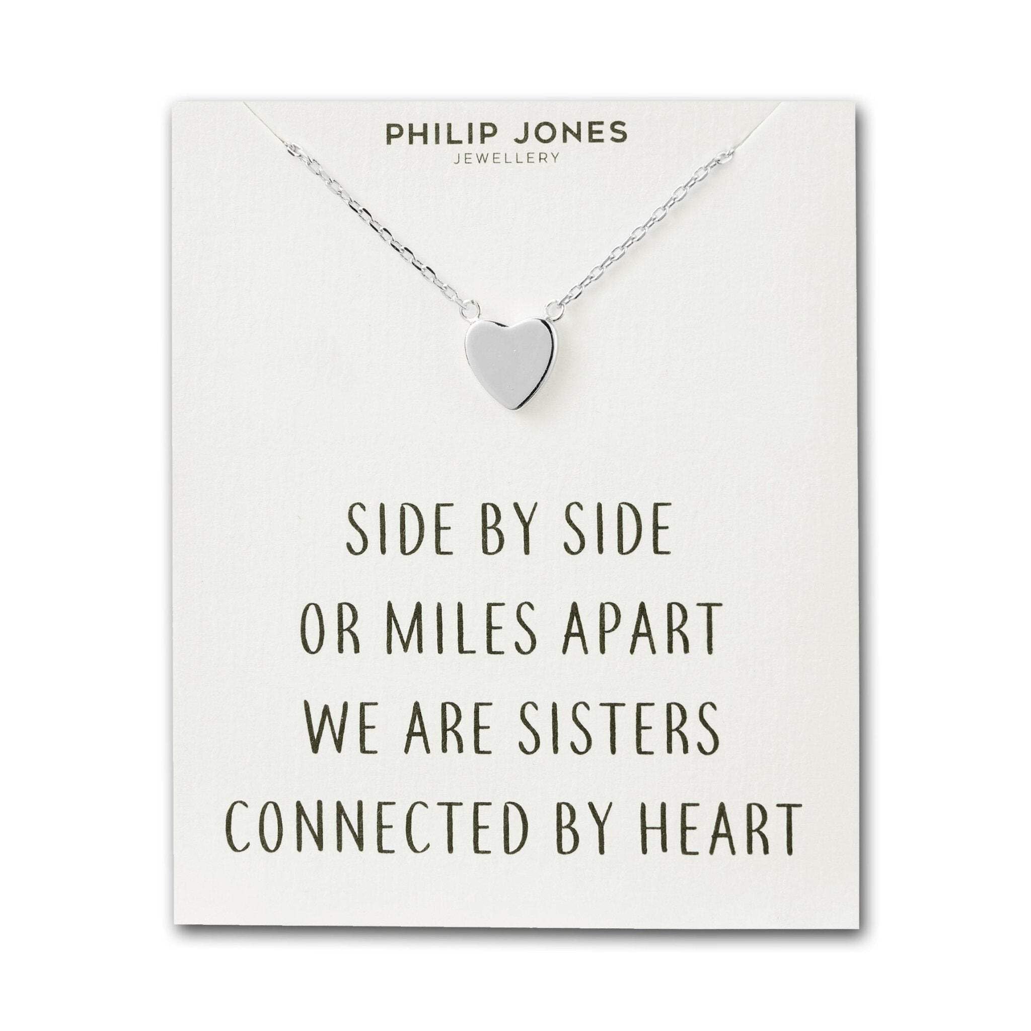 Philip Jones Silver Plated Sister Heart Necklace with Quote Card