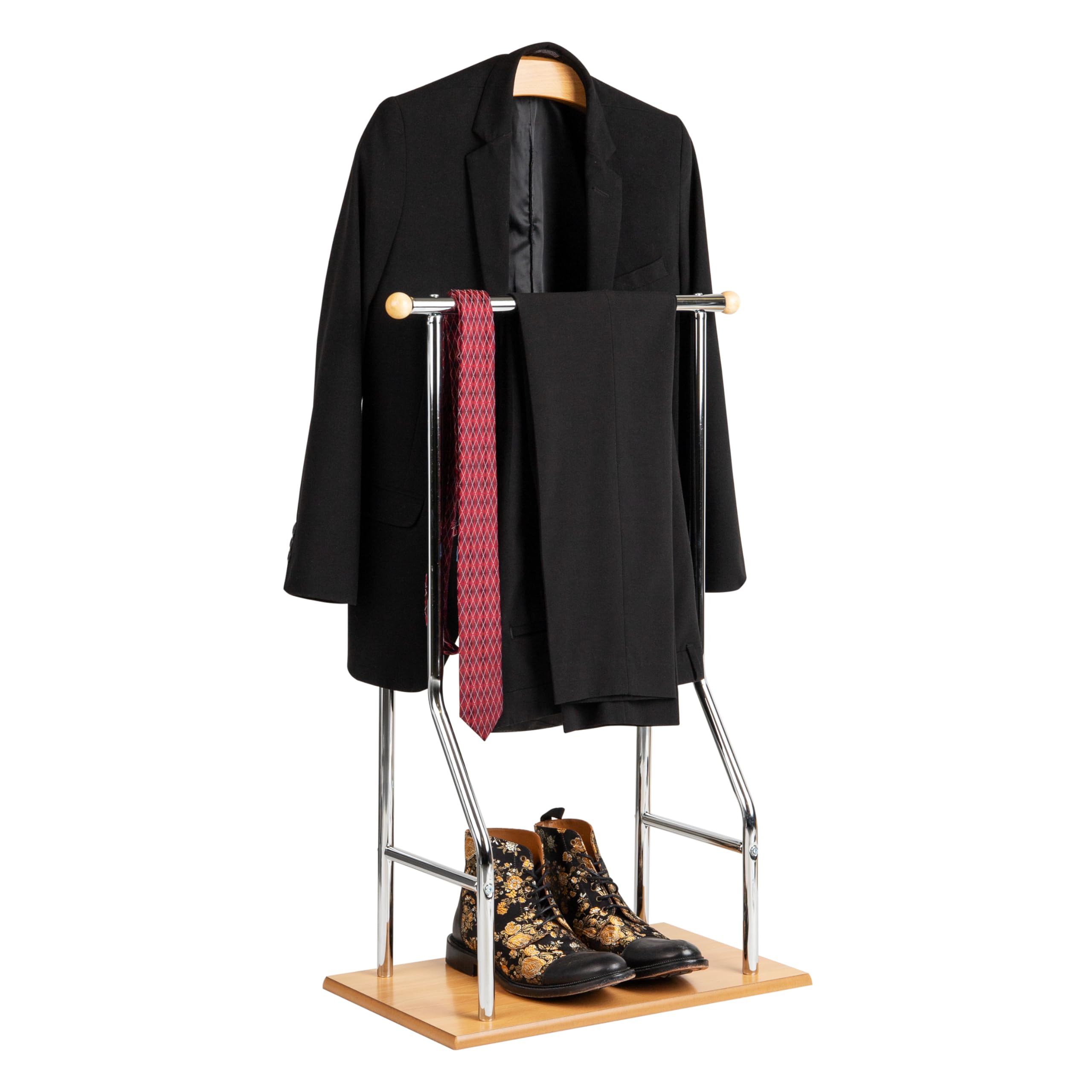 Photo 1 of ***MISSING PARTS -SELLING AS PARTS ONLY*** Mind Reader Valet Stand, Clothes Rack, Clothing Organizer, Jacket Hanger, Metal, Wood, 19.75"L x 11.75"W x 43"H, Silver