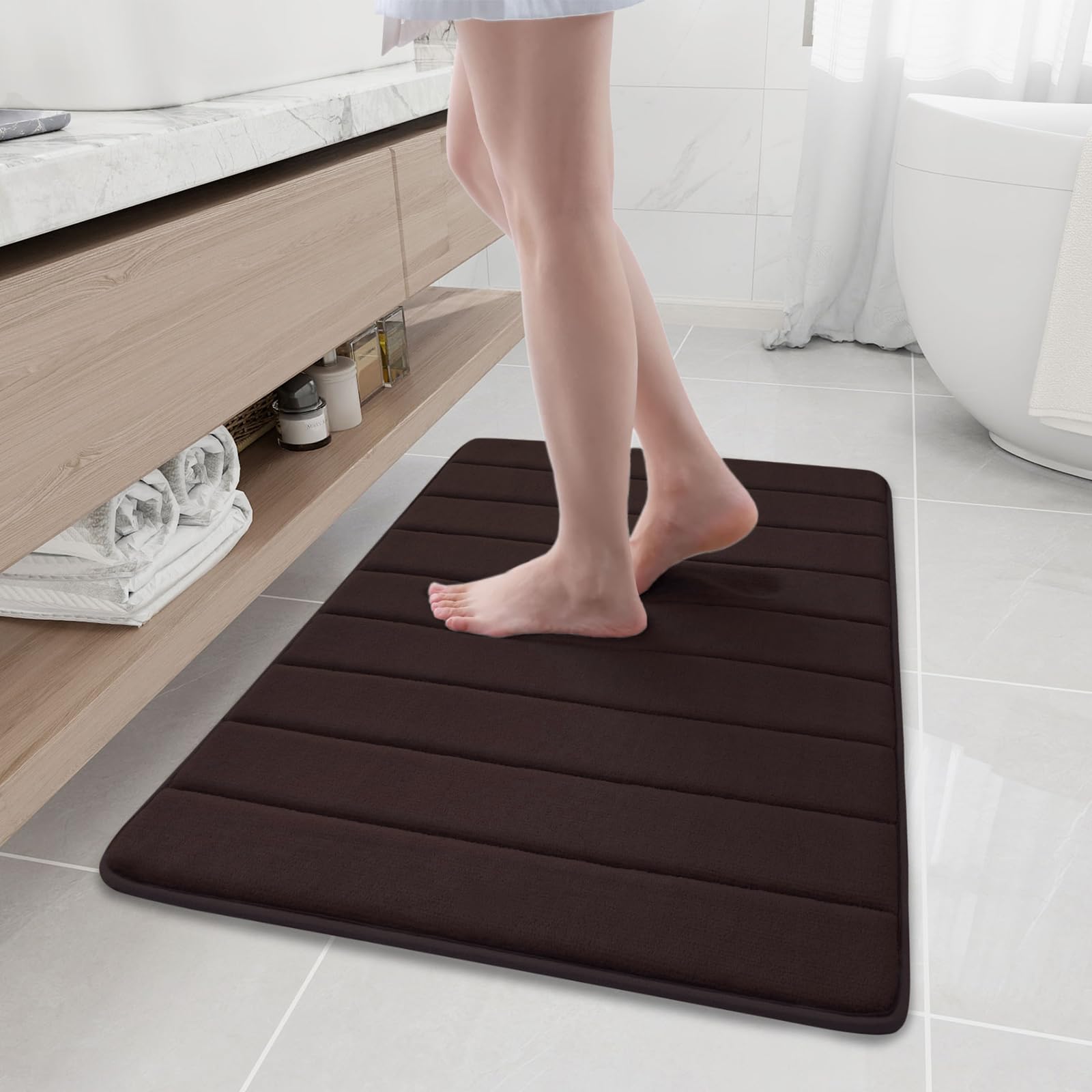 Photo 1 of Buganda Memory Foam Bath Mat, 35.4" x 24", Ultra Soft and Non-Slip Bathroom Rugs, Water Absorbent and Machine Washable Bath Rug Runner for Bathroom, Shower, and Tub, Brown