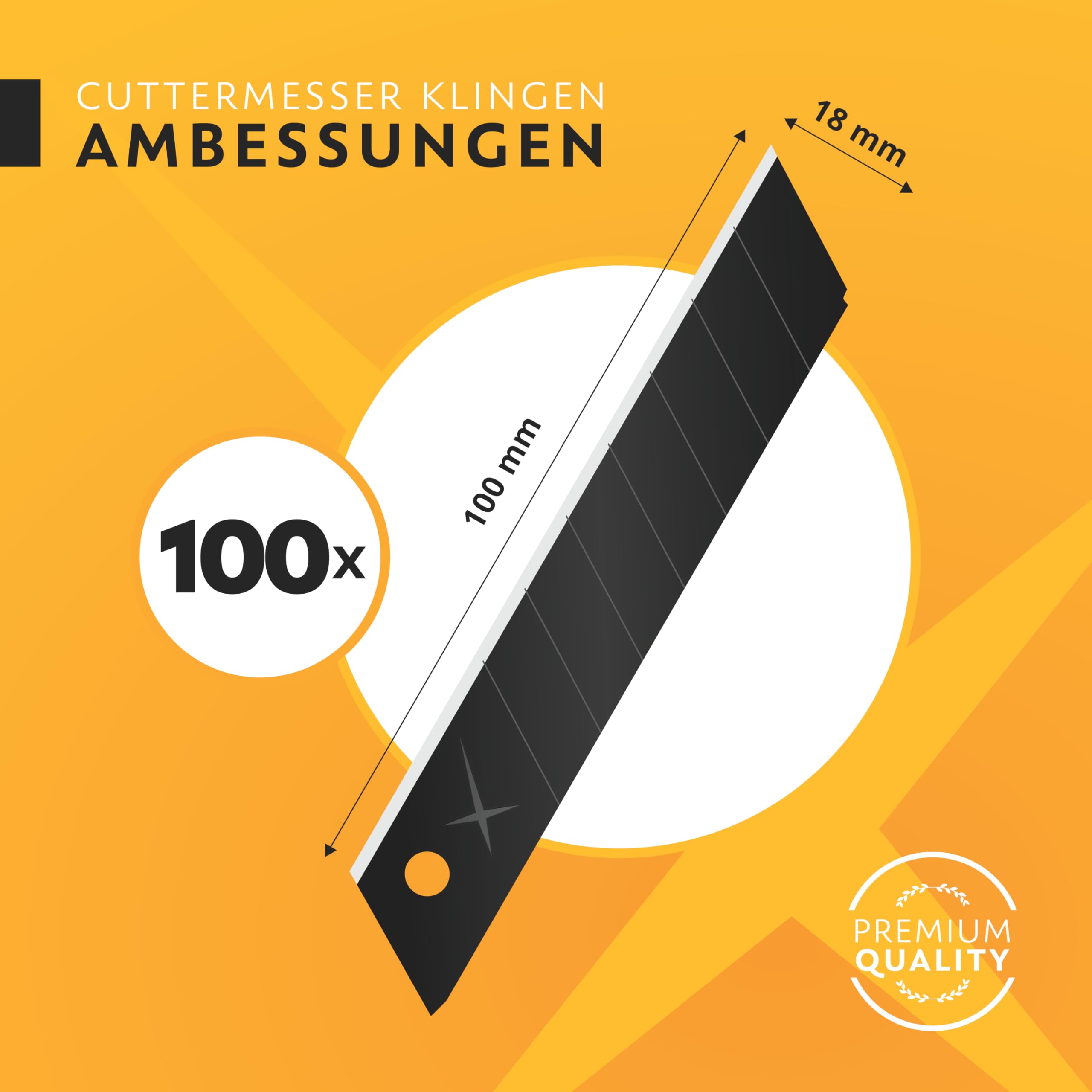 FixedNow 100 x Cuttermesser Klingen 18mm extra scharf aus japanischem Carbonstahl I Profi Abbrechklingen schwarz für Cutter Messer & Teppichmesser I Kattermesser Ersatzklingen, Knife Blade 6