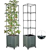 Tomato Planter Pot Tomato Box Raised Garden Bed 56.5" Tall Self-Watering and Water Indicator Planter for Tomato Outdoor Indoor Metal Trellis for Climbing Plants Large Reservoir-1 planter-not 2