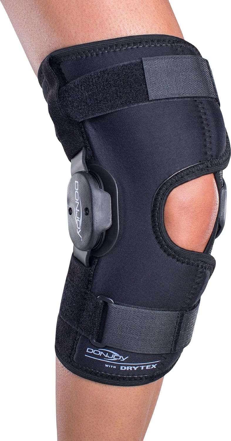 DonJoy Deluxe Hinged Knee Wrap Around Brace with Breathable Neoprene-Free Lycra Material Design (X-Small)