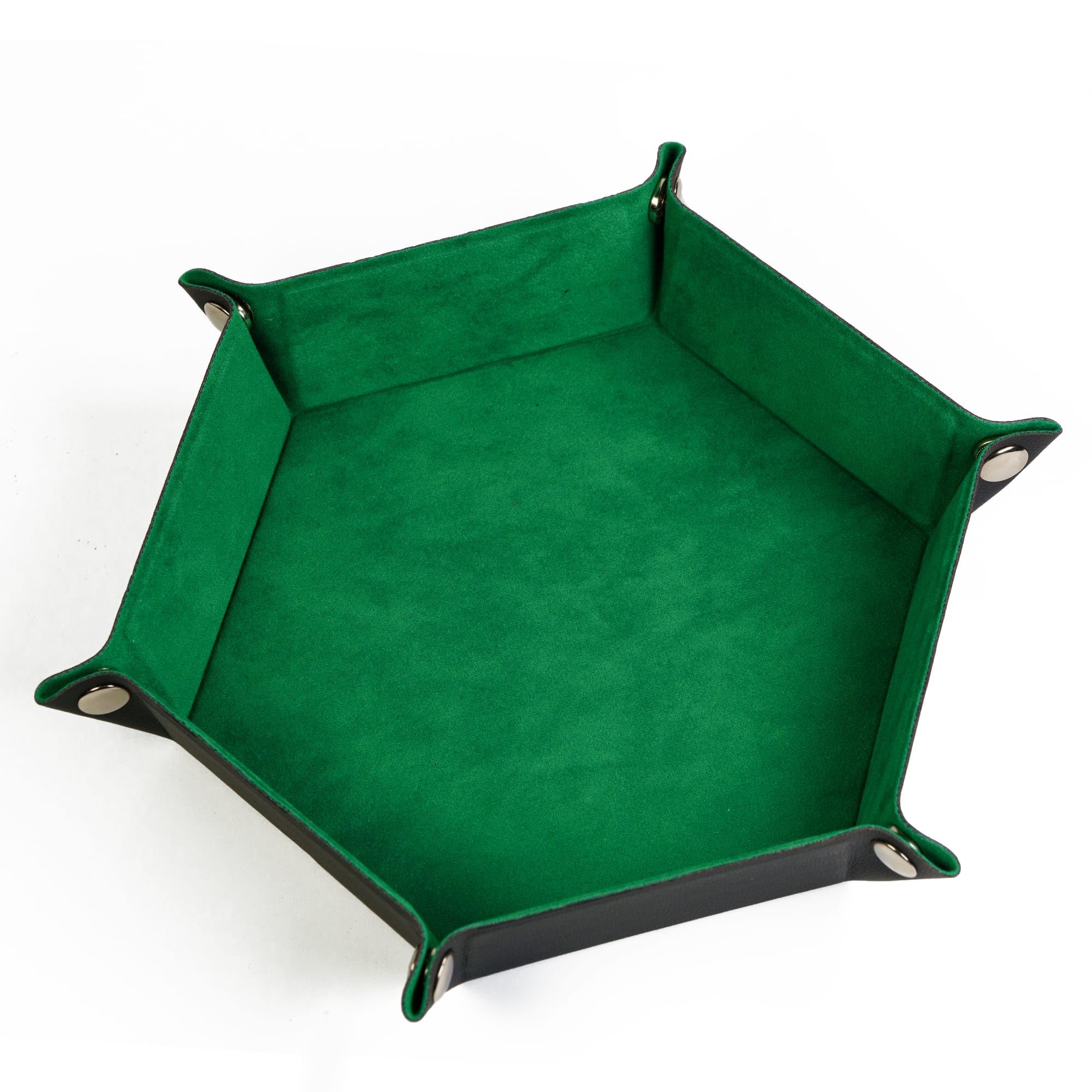 Cusdie Dice Tray Folding Hexagon Dice Tray Leather and Velvet Dice Holder for DND Dice Game Table Games (Forest Green)