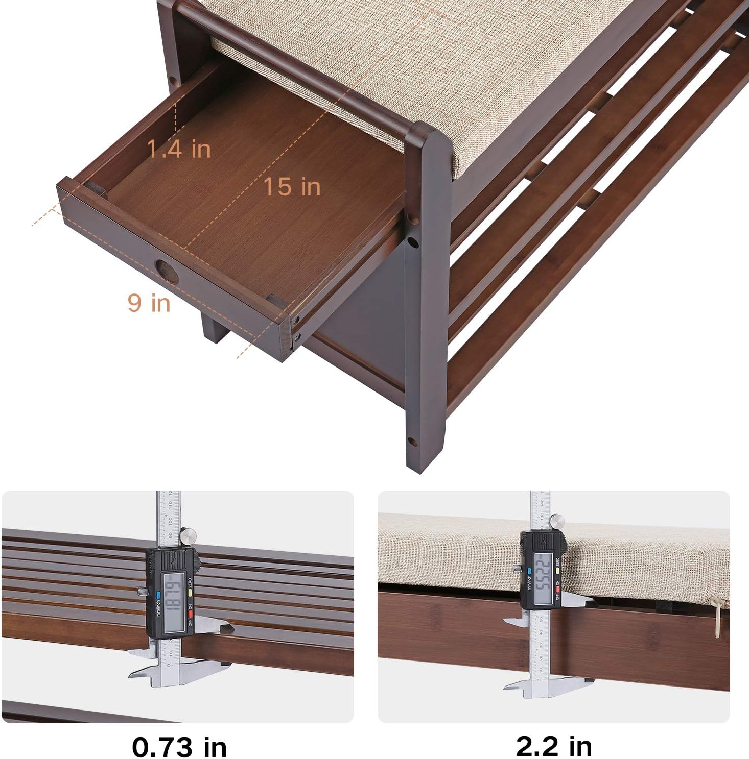 Shoe Bench Rack Nnewvante Shoe Organizer with Storage Basket Side Drawer Bamboo Removable Padded Cushion Seat for Entryway Hallway Living Room Bathroom-29.5in: Kitchen & Dining