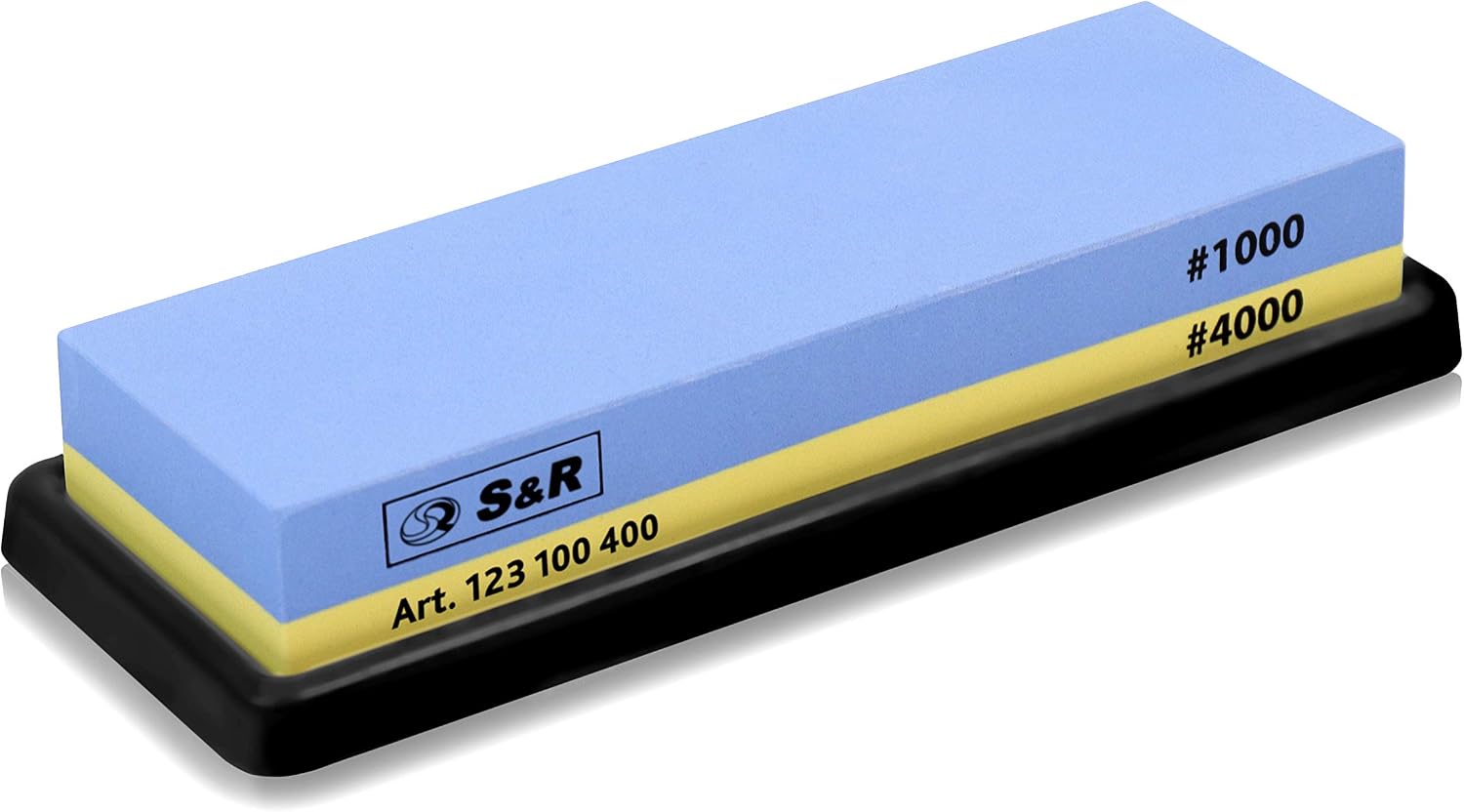 S&R 2-Sided Whetstone Sharpening Stone 18 x 6 x 3 cm with 1000/4000 Grit and Silicone Holder, 100% Corundum