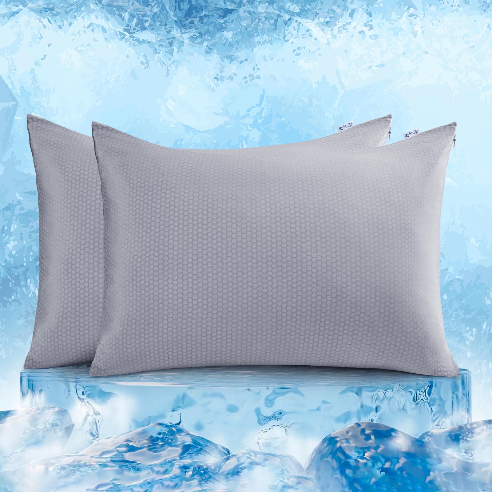 Photo 1 of LUXEAR PCM Cooling Pillow Cases, 2 Pack Arc-Chill Q-Max>0.5 Ultra Cool Pillowcases with PCM Print Wick Moisture, Hidden Zipper Cold Pillow Protector for Hot Sleeper & Night Sweats - Grey