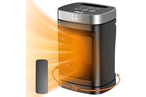 Small Portable Space Heater for Indoor Use - with 70°Rotating Feature, JIBUFI 1500W PTC Electric Heater, Rapid and Safe Heati