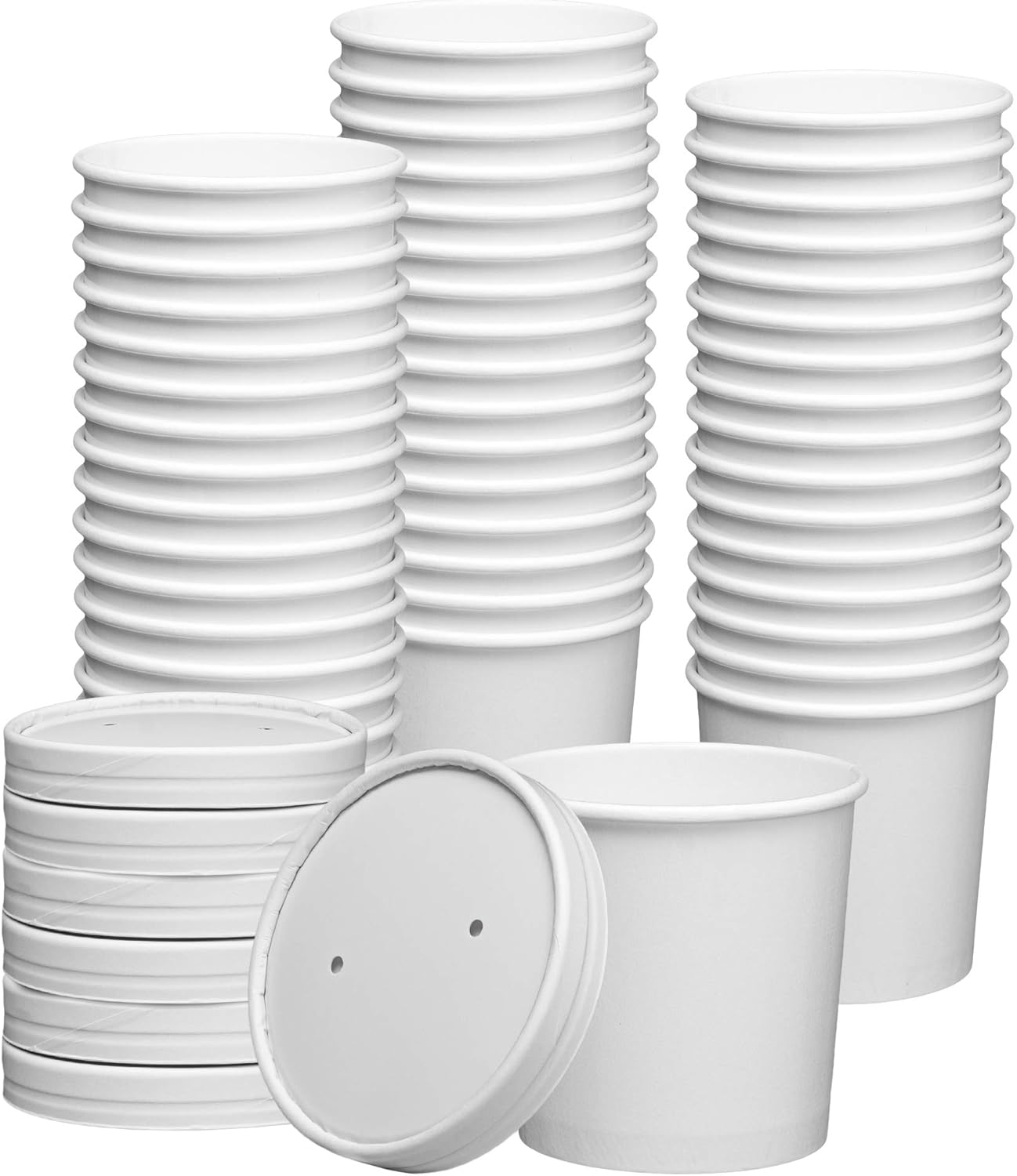 12 oz. Paper Food Containers With Vented Lids, To Go Hot Soup Bowls, Disposable Ice Cream Cups, White - 25 Sets
