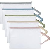 Valtiner 5Pcs A4 Mesh Zipper Pouch Bags with Handle, 13x9 Inches 5 Colors Clear Waterproof Plastic Storage Bag, Reusable Organizing Pouches for Toy File Board Game (Single Layer)