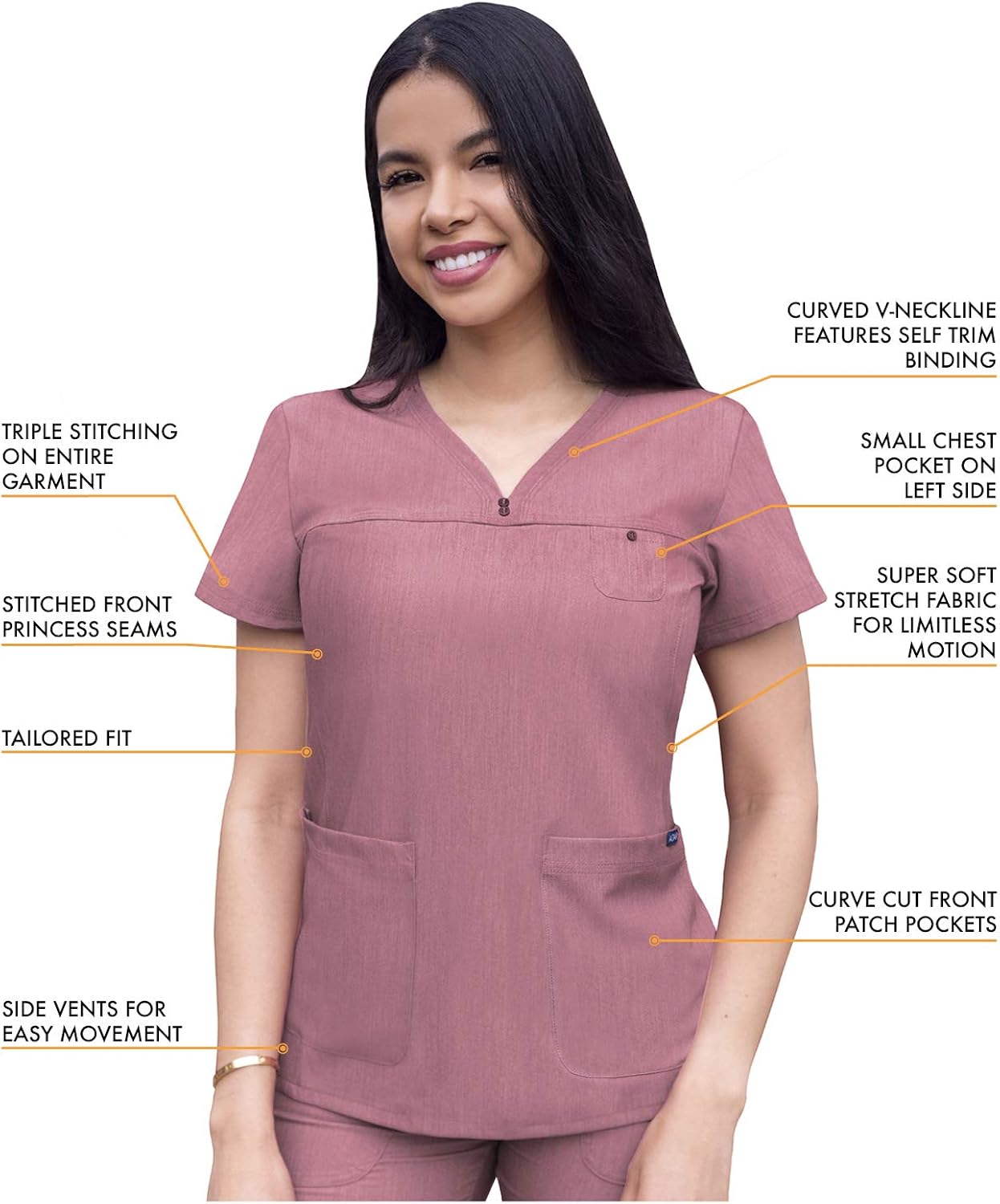 Adar Pro Everyday Expert Scrub Set for Women - Curved V-Neck Scrub Top & Tapered Drawstring Scrub Pants: Clothing