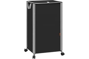 STORAGE MANIAC Rolling Laundry Hamper with Lid, 23.7 Gal (90 L) Large Tall Laundry Basket with Wheels & Handles, Aesthetic Dirty Clothes Hamper for Small Space, Dorm, Apartment, College, Black
