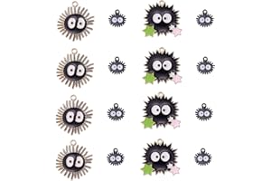 KitBeads 30pcs Mixed Styles Black Briquettes Charms Cartoon Kawaii Black Coal Charms Big Eye Character Comic Charms for Jewelry Making Bulk