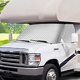 Komsepor RV Windshield Cover Compatible with Ford E450 Class C 1997-2025 | Blocks Snow, Shield From Sunlight, 4 Layers, Light, Easy To Store, Temperature Control, Strong Magnet, All-season Use