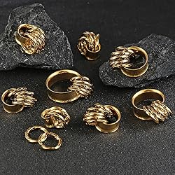 Twolobes 2 PCS Gold Ear Gauges With 10 twisty nose