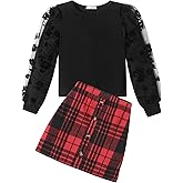 Arshiner Girl's Skirt Sets Casual Fall Outfits Corduroy Skirt and Long Sleeve Rib Knit Shirt Tops Trendy 2 Piece Clothes