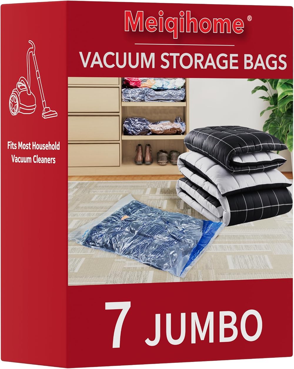 MEIQIHOME Vacuum Storage Bags Jumbo 7 Pack Space Saver 39x27 Double Zip