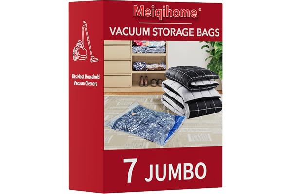 Vacuum Storage Bags 7 Jumbo, Space Saver Sealer Bags,Plastic Packaging Bags,Compression Bags for Clothes, Pillows, Comforters