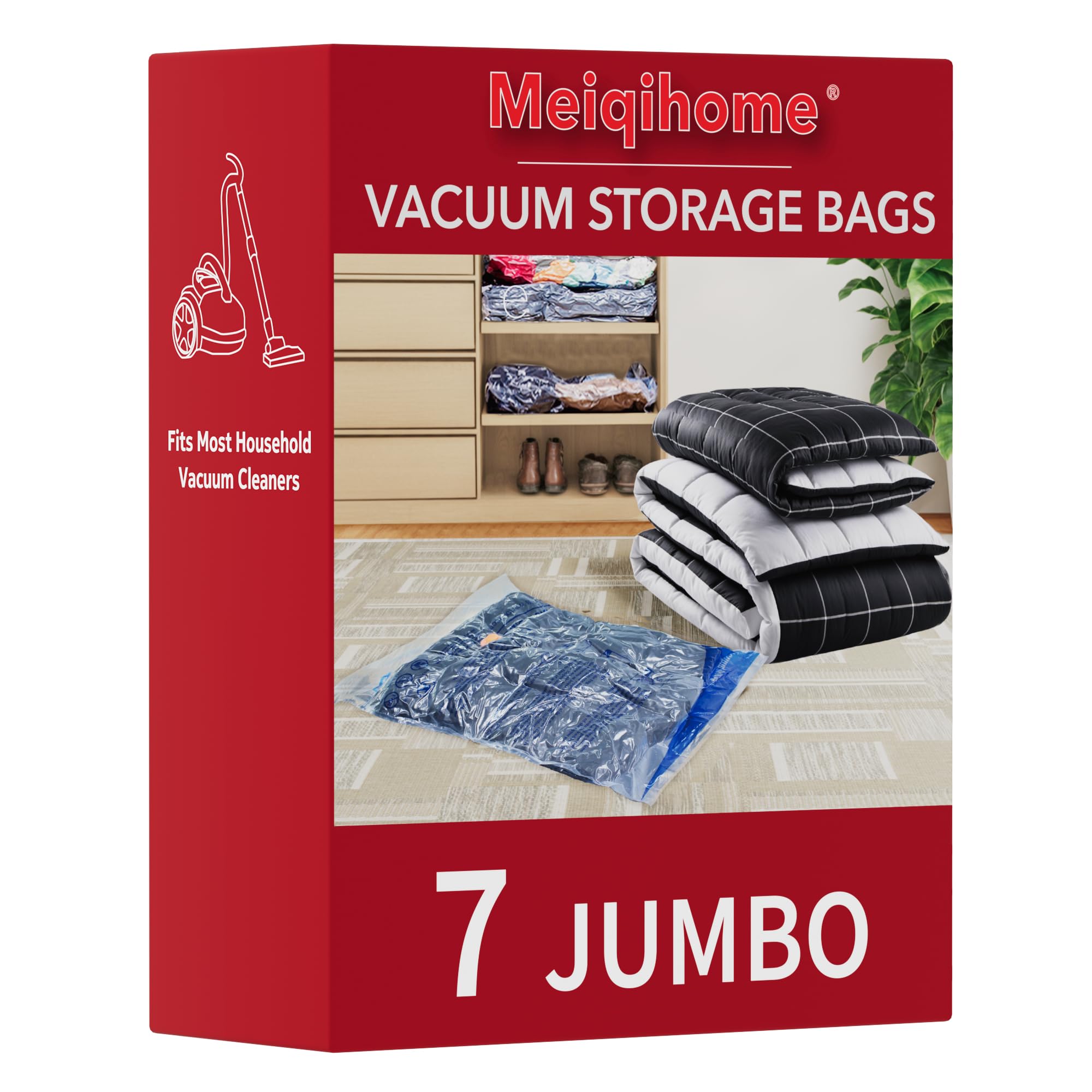MEIQIHOME Vacuum Storage Bags, Space Saver Sealer Bags,Vacuum seal bags for clothing, Pillows, Comforters, Blankets, Bedding,7 Jumbo