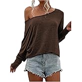 SOLY HUX Women's Off The Shoulder T Shirt Long Sleeve Oversized Tee Dressy Casual Fall Tops