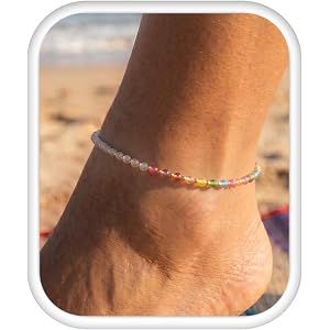 Sereney Dopamine Bead Anklet for Women, UV Reactive Colorful Summer Jewelry | UV Reactive Color Changing Rainbow Beads, Adjus
