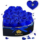 Vryblos Forever Blue Roses in a Box Heart Shaped 16 Preserved Flowers for Delivery Grade A Quality 100% Real Immortal Flower Eternal Birthday for Her Mom Women Wife Girlfriends (Heart-Blue)